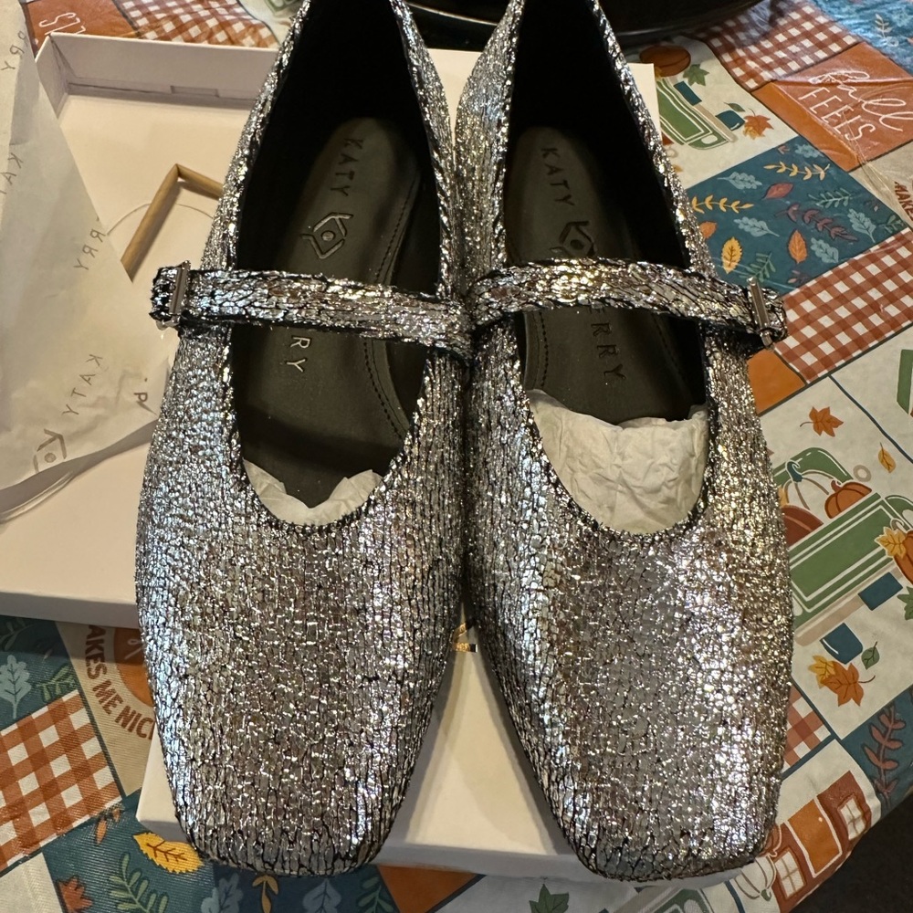 Silver Mary Jane Flats